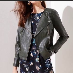 LOFT olive green leather motto jacket
